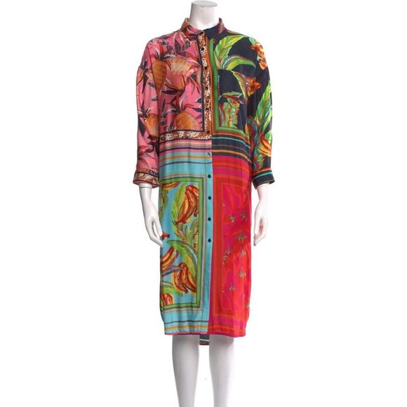 Farm Rio Multicolor Tropical Print Shirt Dress S Cotton Blend Button Front - Picture 2 of 10